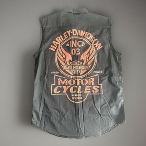 Harley-Davidson Men’s Black Sleeveless Button Down Shirt, NWT